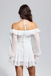 Liberty Mesh Ruffle Asymmetric Bow Mini Dress